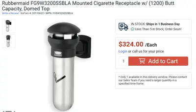 Rubbermaid Mounted Cigarette Receptacle Domed Top 1200 Butt Cap - Thumbnail 2